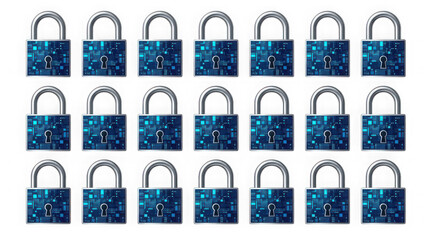 Fototapeta premium Set of blue padlocks with digital network pattern