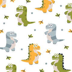 cute cartoon seamless pattern design of dinosaur for kids apparel design © Rizki