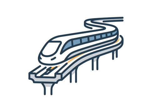 High Speed Bullet Train on Elevated Track Vector Icon