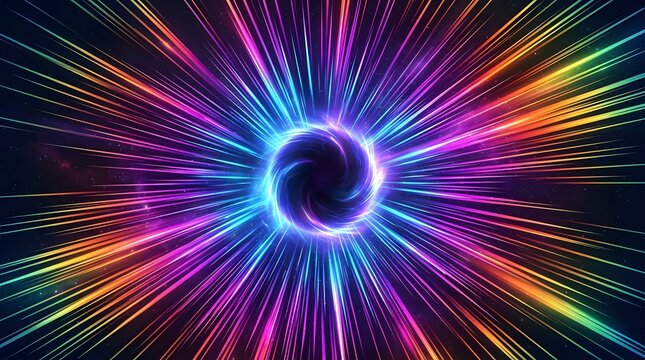 Colorful Abstract Light Burst with Radiating Neon Lines