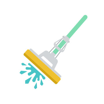 Green Handle Floor Mop Cleaning Water Splash.