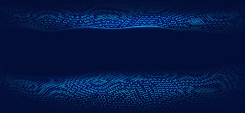 Wave fractal blue grid background. Digital high-tech concept, big data. Vector illustration