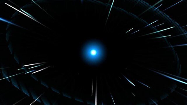 Futuristic abstract glowing blue light particle explosion motion background with radial streaks