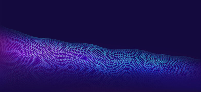 Dynamic wave fractal blue grid design. Digital high-tech, big data concept. Vector illustration