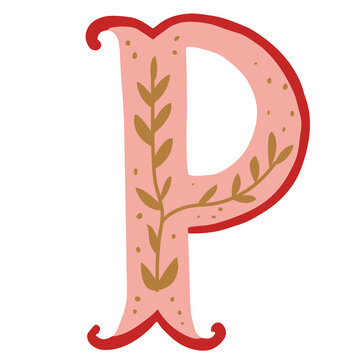 Decorative letter P floral vintage initial monogram christmas typography vector illustration