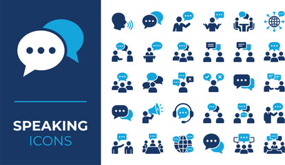 Speaking icon set. Communication icons collection. Containing discussion, speech bubble, talking, consultation and conversation icon vector illustration. © Tanvir