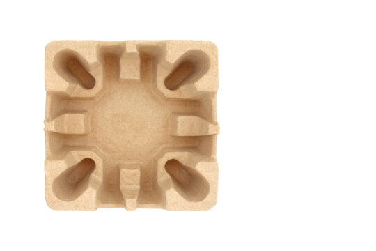 Cardboard insert box, brown container recycled packaging, protection of delivery products on white background.