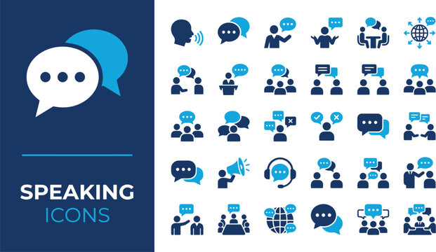 Speaking icon set. Communication icons collection. Containing discussion, speech bubble, talking, consultation and conversation icon vector illustration.
