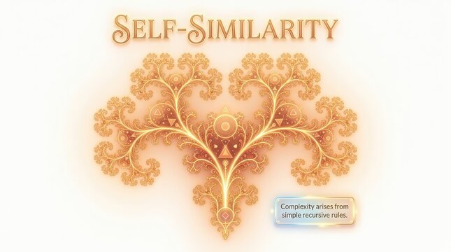 Golden fractal tree depicting self-similarity and complexity arising from simple recursive rules, abstract digital art