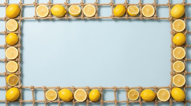 Woven Lemon Frame with Grocery Citrus Border and Copy Space Background for Grocery Promotion and Retail Supermarket Advertising