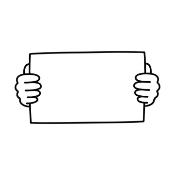 Cartoon hands holding blank sign vector, hand drawn placard frame, minimalist message board illustration for announcements