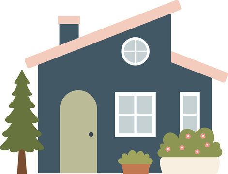 Cute cartoon house, minimalist scandinavian cottage
