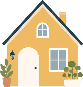 Cute cartoon house, minimalist scandinavian cottage
