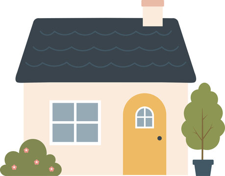Cute cartoon house, minimalist scandinavian cottage
