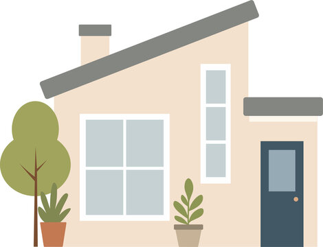 Cute cartoon house, minimalist scandinavian cottage
