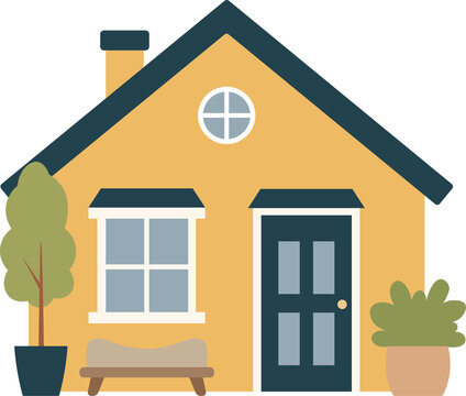 Cute cartoon house, minimalist scandinavian cottage

