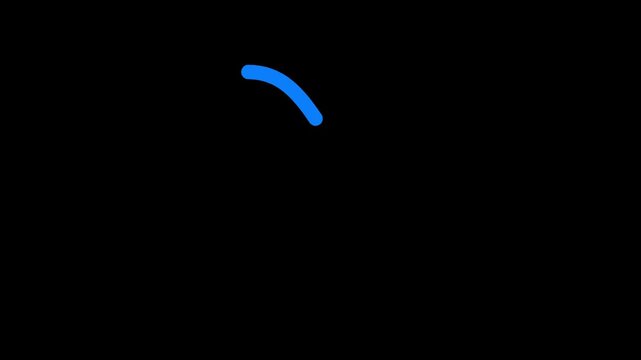 A minimalist blue curved loading spinner icon set against a solid black background, representing digital progress and waiting status in a graphical user interface.