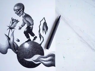 skull head human walking meditation enjoy moment live in present happy mind art illustration design hand drawing peace calm concept balance life relax mental health lifestyle body harmony psychology © Benjavisa Ruangvaree