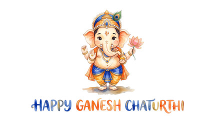 Fototapeta premium Cute cartoon lord ganesha for happy ganesh chaturthi isolated on transparent background
