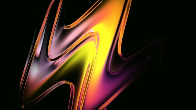 Abstract glass animation with glowing orange yellow reflections and smooth flowing liquid metal distortion for dynamic motion backgrounds.