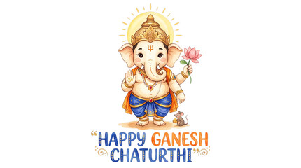 Fototapeta premium Cute lord ganesha illustration for happy ganesh chaturthi isolated on transparent background