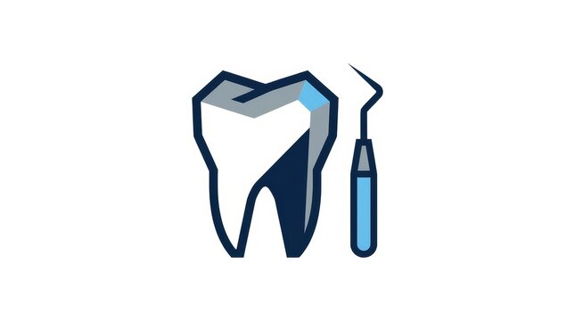 Medical - Modern dental tooth icon with dental pick tool in flat vector style