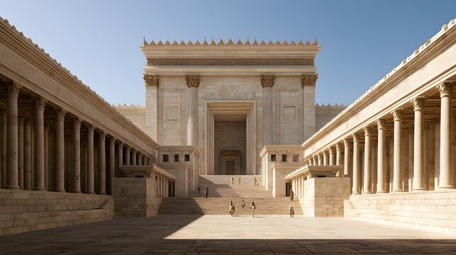 Courtyard view of the ancient second temple in jerusalem with people walking