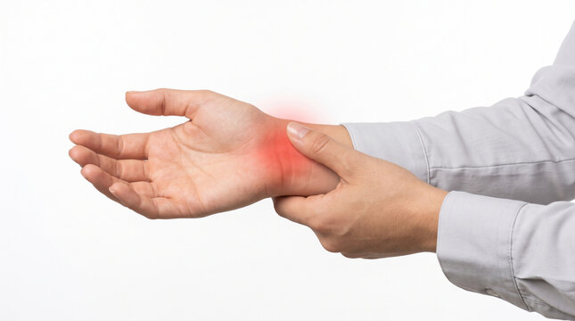 A close-up of reddened skin on the back of a hand with fingers spread apart against a plain background.