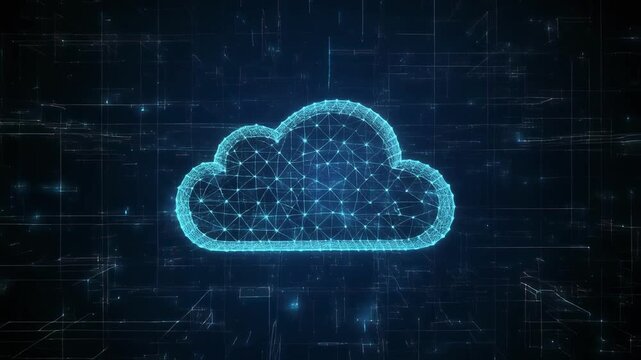 Digital cloud formation evolving with network connections in dark futuristic cyberspace