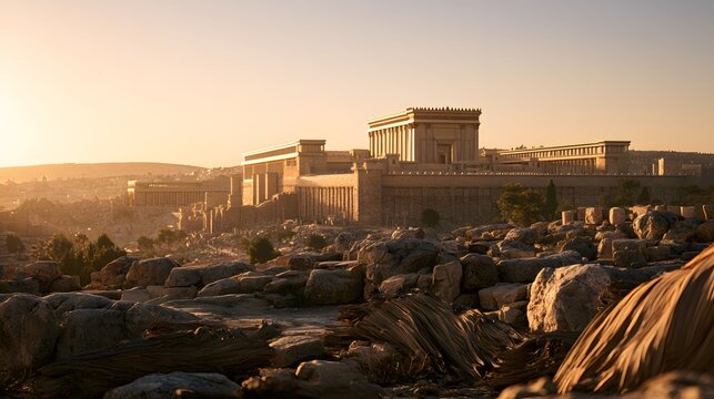 Panoramic view of the ancient temple in jerusalem during golden hour