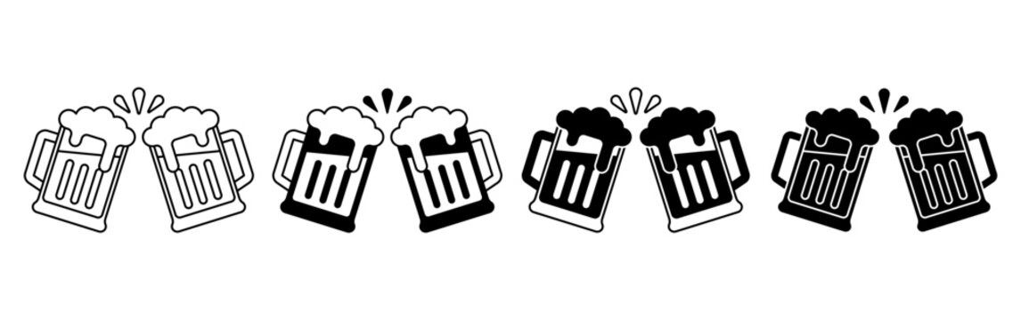 Set of four stylized beer mug icons for Oktoberfest celebrations.