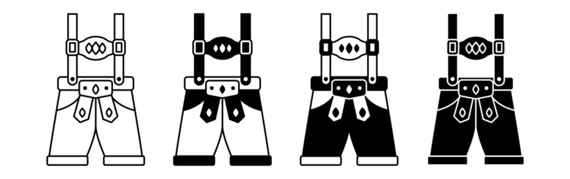 Set of four traditional Bavarian lederhosen icons for Oktoberfest celebration.