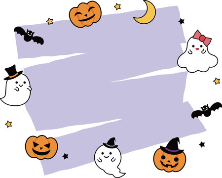 マーカー風の背景におばけやかぼちゃを描いたハロウィンの飾り枠