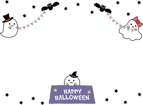 おばけとコウモリがパーティーの準備をする可愛いハロウィン枠