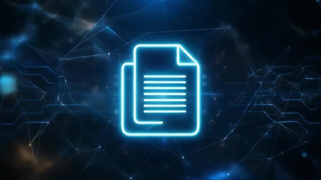 Digital document flow with glowing nodes on a circuit board background