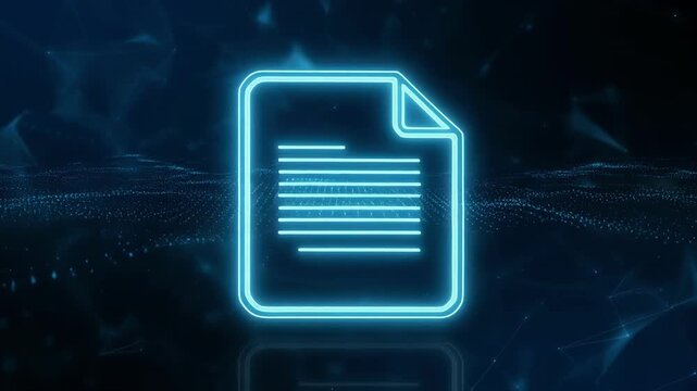 Digital document icons pulsing with data streams in dark cyberspace background