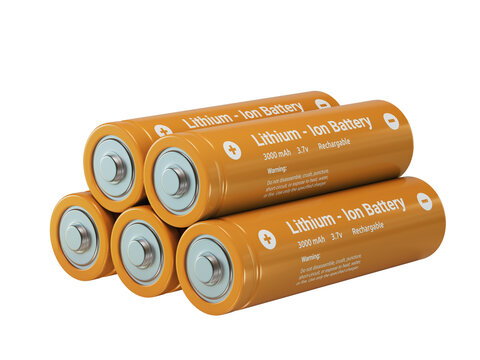 Pyramid Stack of Orange 3000 mAh Li-Ion Batteries in Realistic 3D Render.