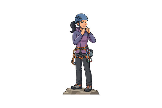 Female Rock Climber Cartoon Vector Illustration