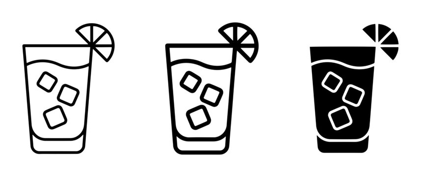 Refreshing Drink Icons, Cocktail Glass Graphics, Ice Cubes & Lemon Slice Vector Set