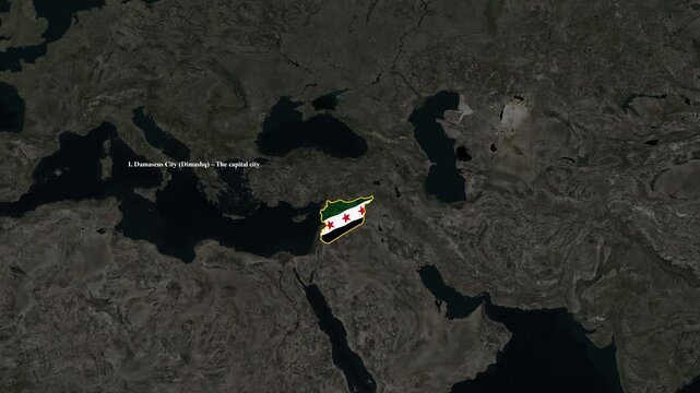 Syrian political map provinces list animation showing national border growth footage