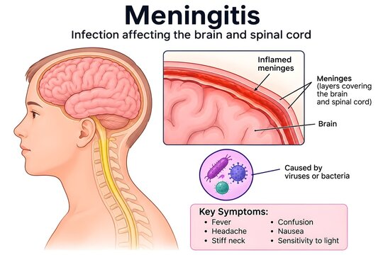 Meningitis Disease Involving the Brain and Spinal Cord Membranes