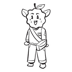 Fototapeta premium Cute Fruit Mascot Character with Sling Bag Line Art Vector Illustration