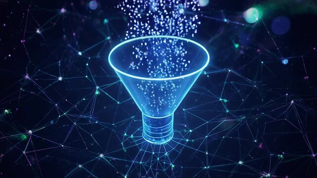 Digital funnel processing data streams in abstract network during technological evolution