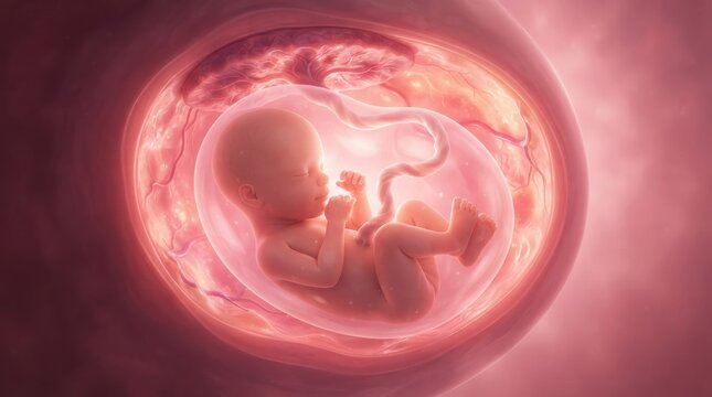 Fetus inside amniotic sac illustration illustration