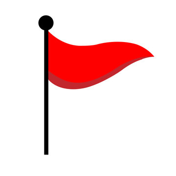 Red Waving Flag on Pole Vector Icon Isolated on White Background