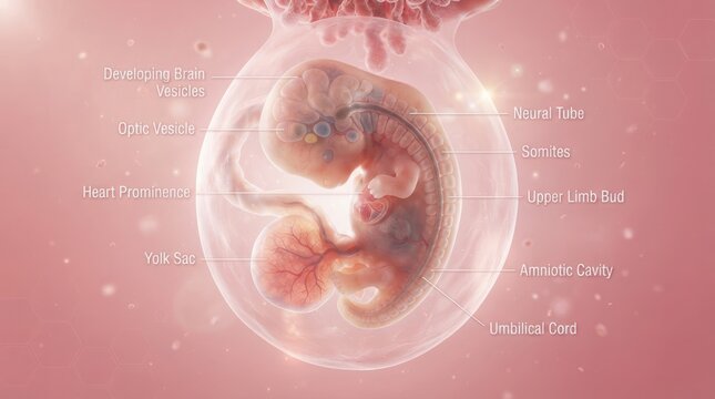 Embryo development stages inside amniotic sac illustration