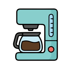 Naklejka premium Simple Vector Illustration of a Modern Coffee Maker Machine with Glass Pot and Freshly Brewed Coffee