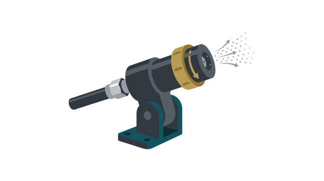 Industrial adjustable water spray nozzle vector illustration for irrigation and dust control systems on white background