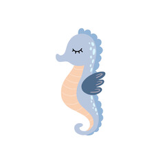 Cute cartoon seahorse with soft blue and peach colors on a white background © Marina