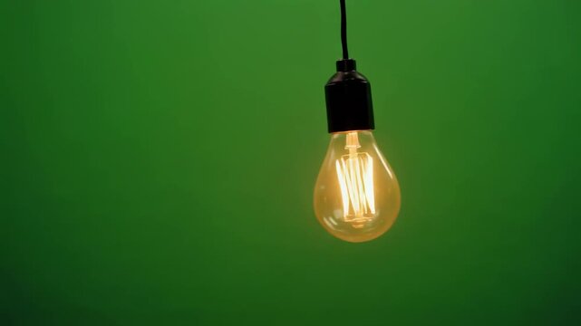 Vintage Edison bulb illuminated against a vibrant green screen background with subtle motion